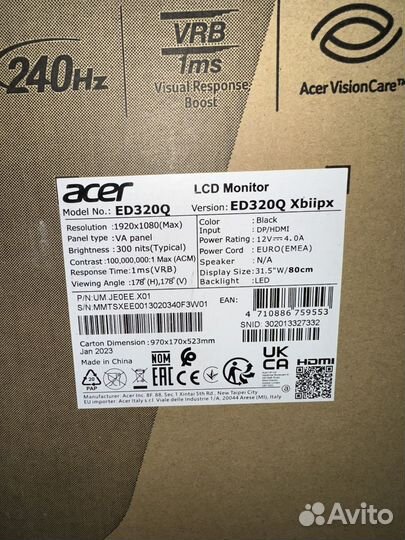 Монитор Acer Nitro 32 ed320q