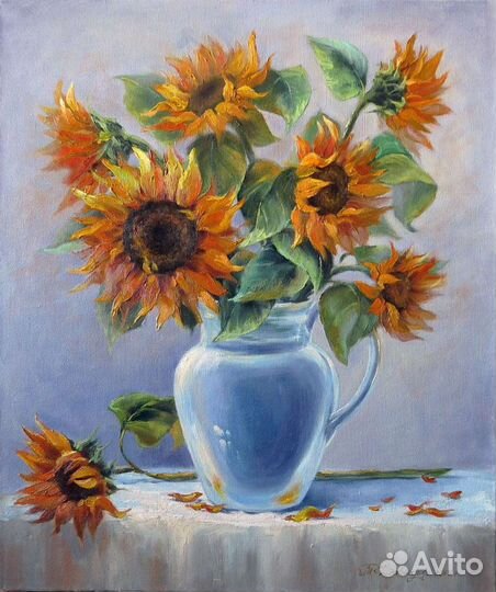 Натюрморт с подсолнухами. Х. м. 50х60 см