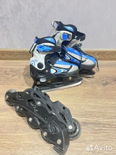 Раздвижные коньки-ролики, 2в1, размер 29-32