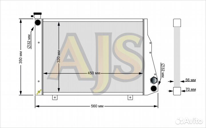 Радиатор алюминиевый ваз 2105-2107 56мм мт AJS