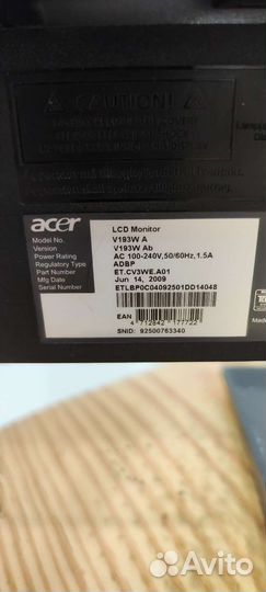 Монитор acer v193w 19дюймов