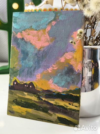 Картина пейзаж маслом миниатюра эскиз