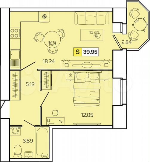 1-к. квартира, 40 м², 9/9 эт.