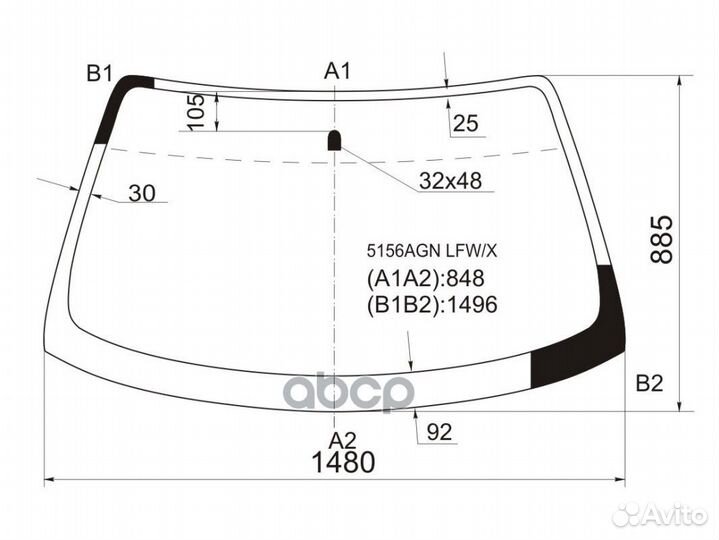 Стекло лобовое Mazda 626 97-02 / Capella 97-02