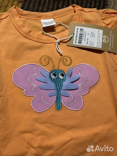 Футболка green cotton 116 бабочка вышивка