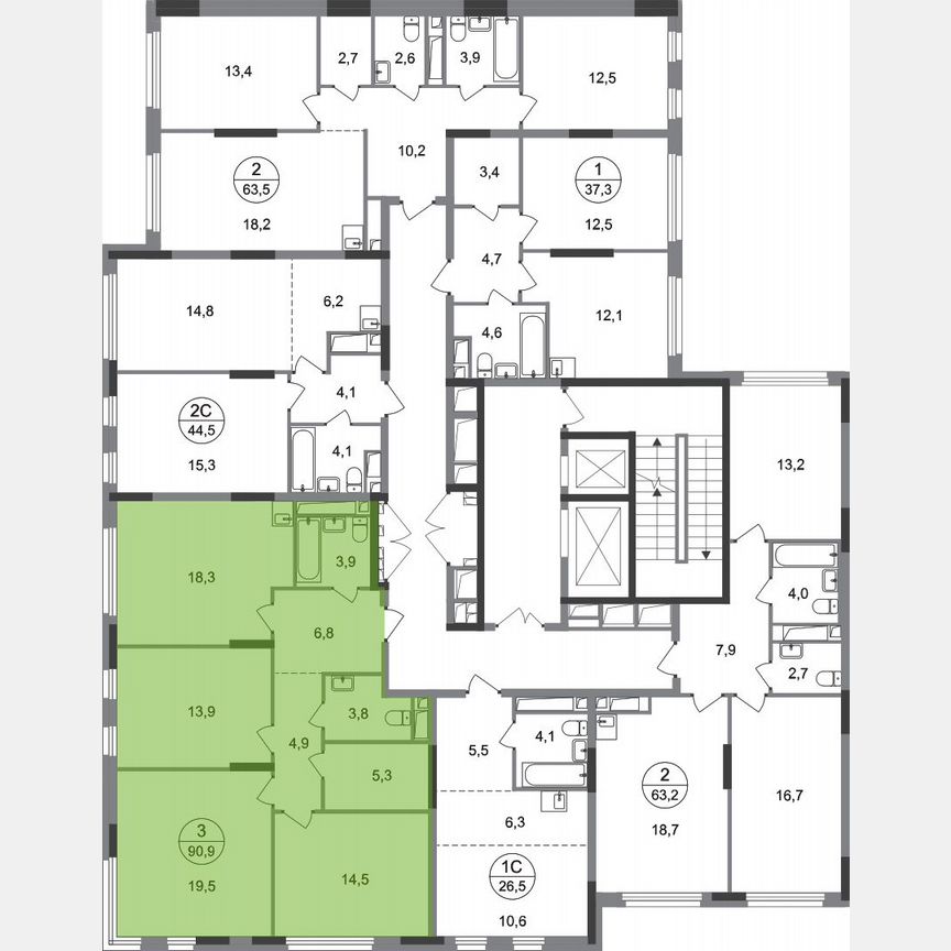 3-к. квартира, 90,9 м², 7/17 эт.