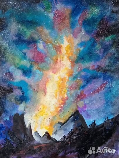 Картина акварель: Космос