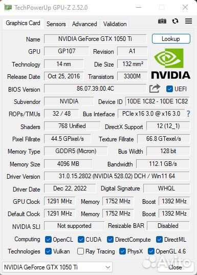 Видеокарта 1050 Ti 4gb