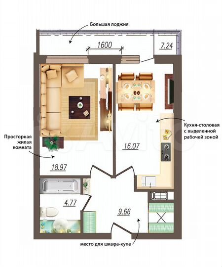 1-к. квартира, 49,5 м², 18/19 эт.