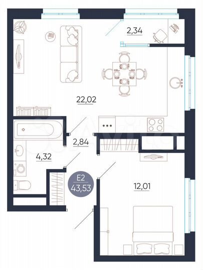 1-к. квартира, 43,5 м², 24/25 эт.