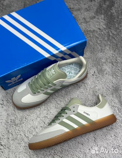 Кроссовки Adidas Samba белые зеленые