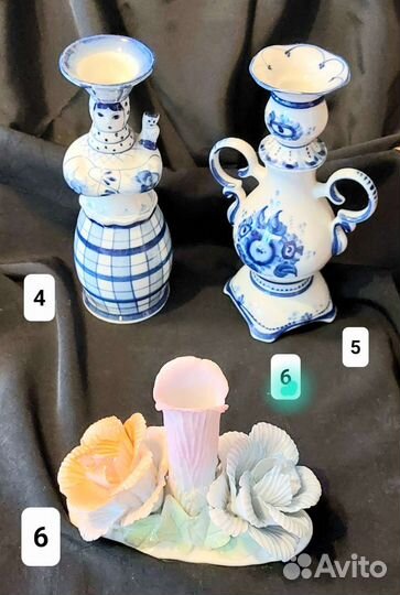 Подсвечники хрустальные, фарфоровые, металл