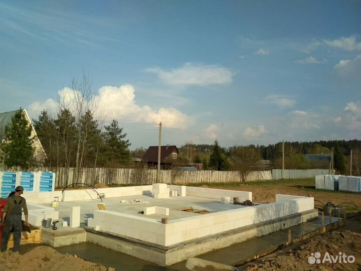 Фундамент высота 45см, утепление периметра, комун