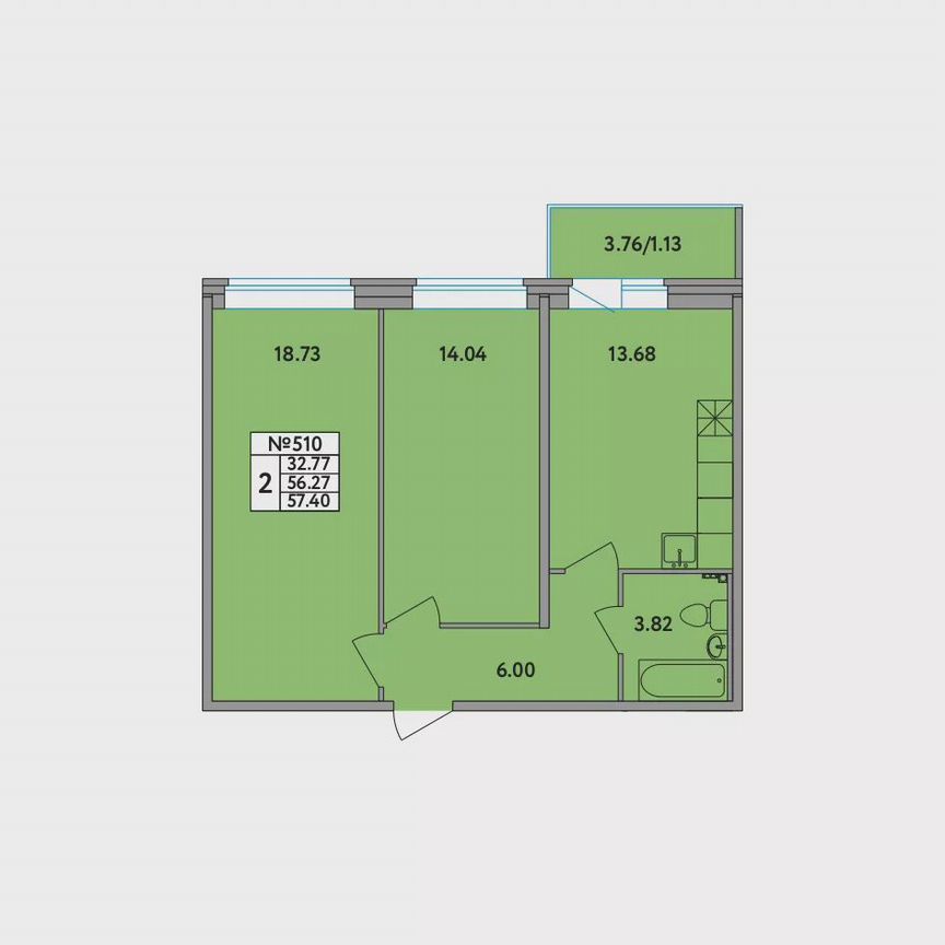 2-к. квартира, 56,8 м², 1/12 эт.