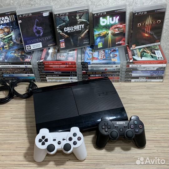 PlayStation 3 Super Slim 500Gb + 55Игр + 2Геймпада