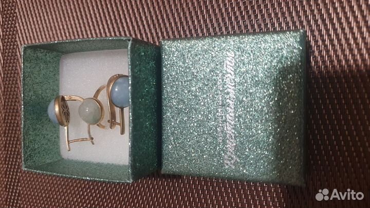 Серьги с аквамарином,кольцо