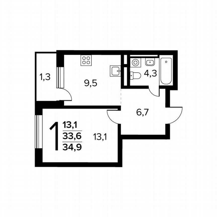 1-к. квартира, 34,9 м², 7/14 эт.