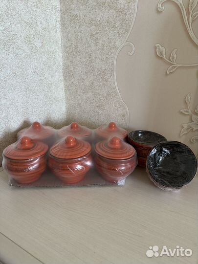 Керамические горшочки порционные 6шт с тарелочками