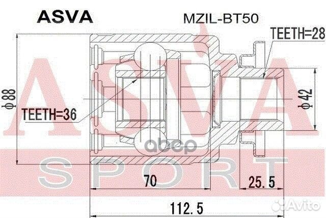 Шрус ford rangers -12 внутр.лев mzilbt50 asva