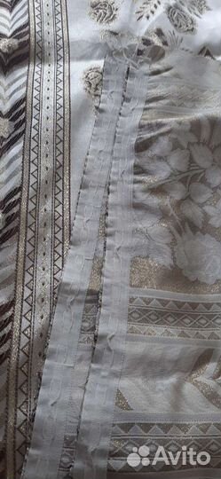 Шторы жаккард беж коричневые цветы золотой люрекс