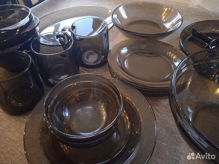 Набор столовой посуды, стекло дымчатое