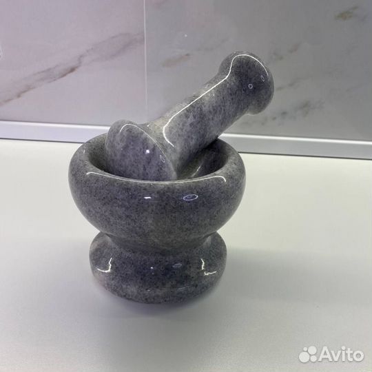 Ступка с пестиком из мрамора серого