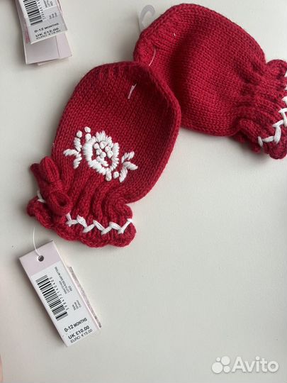 Шапочка и варежки детские для девочек 0-12 месяцев