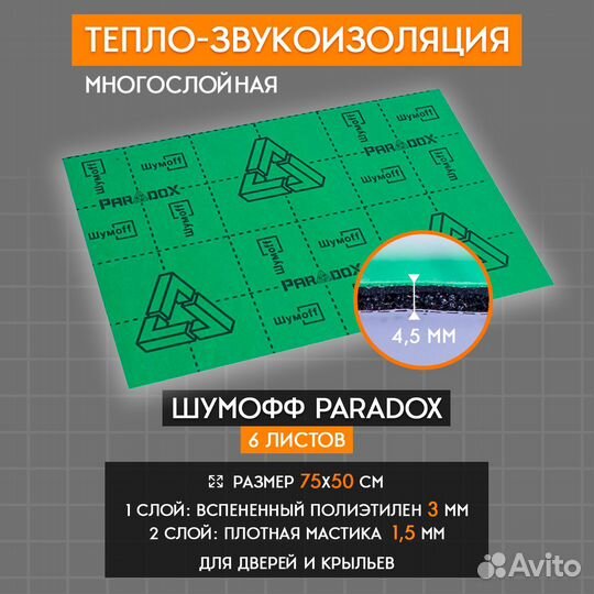 Шумоизоляция сендвич Шумофф Paradox