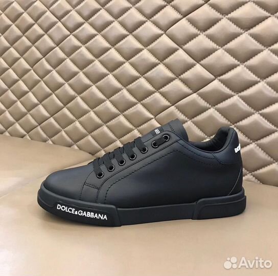 Чёрные мужские кеды Dolce Gabbana DG кожаные