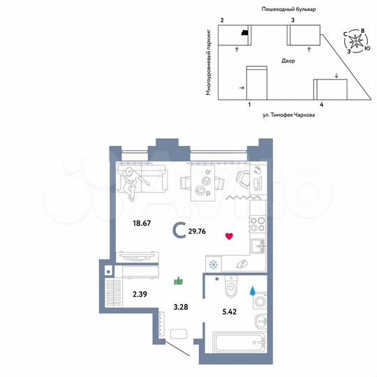 Квартира-студия, 29,8 м², 23/31 эт.