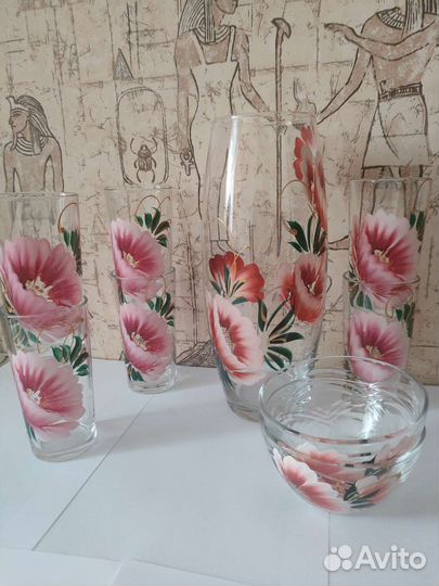 Ваза, 6 стаканов + 2 конфетницы