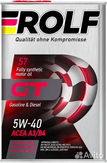 Моторное масло Rolf GT 5W-40 4л синтетика SN/CF