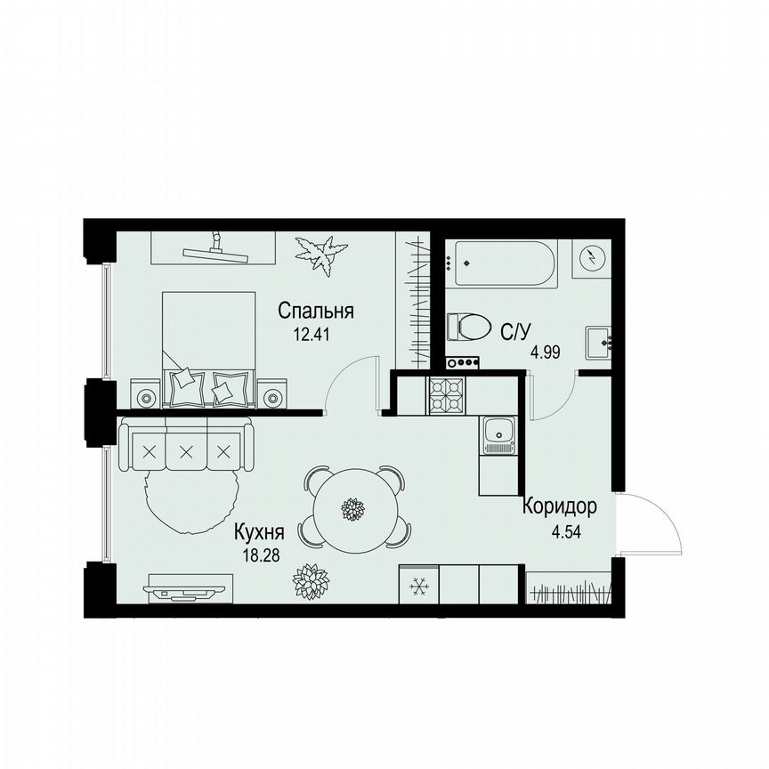 1-к. квартира, 40,2 м², 1/6 эт.
