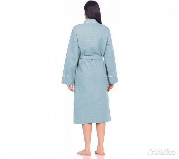 Халат вафельный Home One с кантом голубой 46
