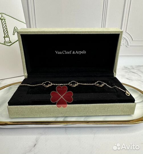 Браслет Ван Клиф Van cleef золотой клевер оникс