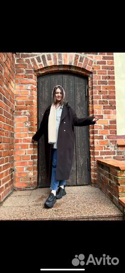 Пальто черное оверсайз с поясом XL -XXL