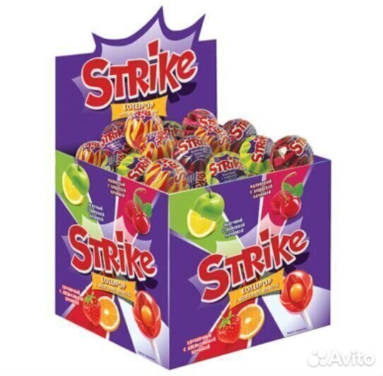 Опт - Карамель на палочке Strike с Жевательной кон
