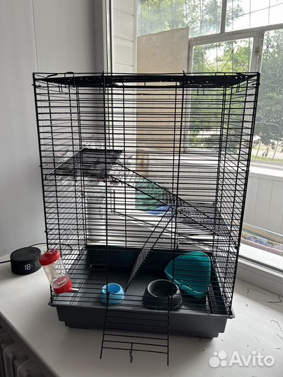 Клетка для грызунов с поилкой, мисками и лотком