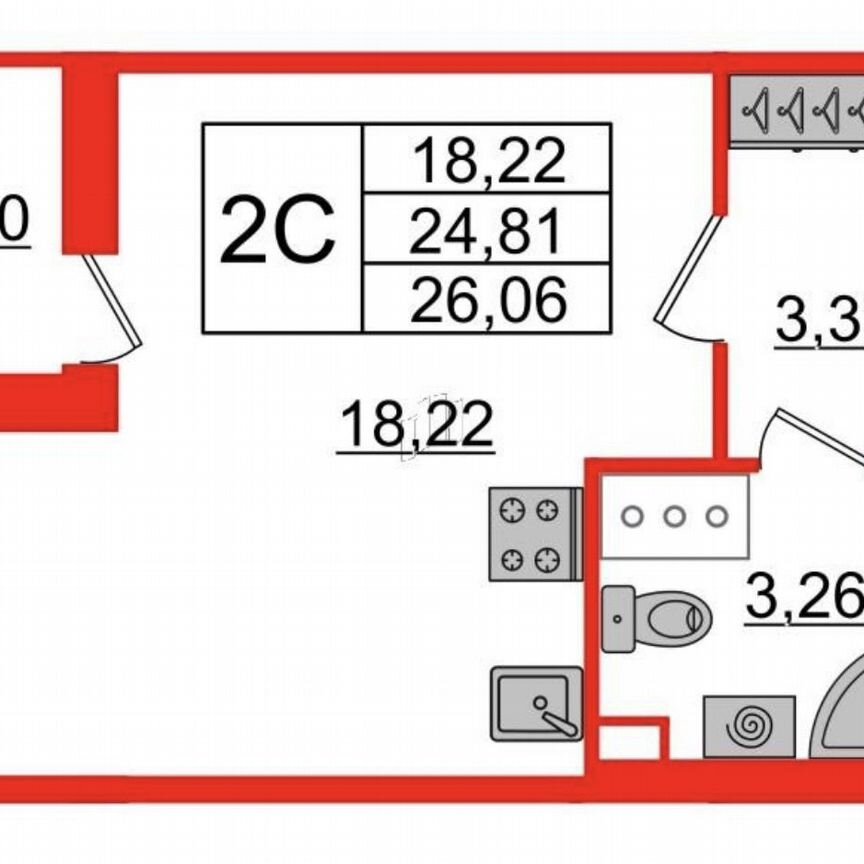 Квартира-студия, 24,8 м², 7/12 эт.