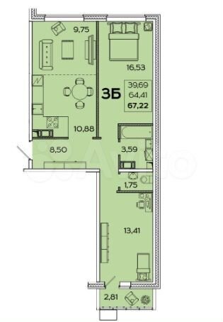 3-к. квартира, 67,2 м², 6/17 эт.