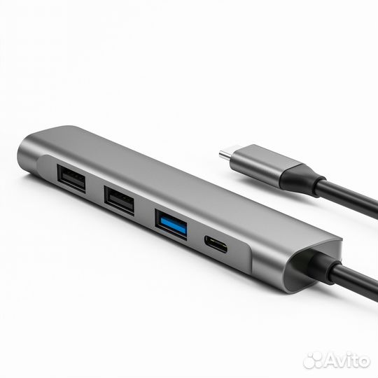 USB Хаб Type-C 5в1 на MacBook brоnka серый космос