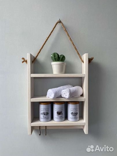 Полка настенная деревянная для ванной, кухни, туал