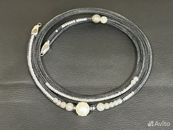 Колье Ажурная сетка Бисер Хлопковый жемчуг