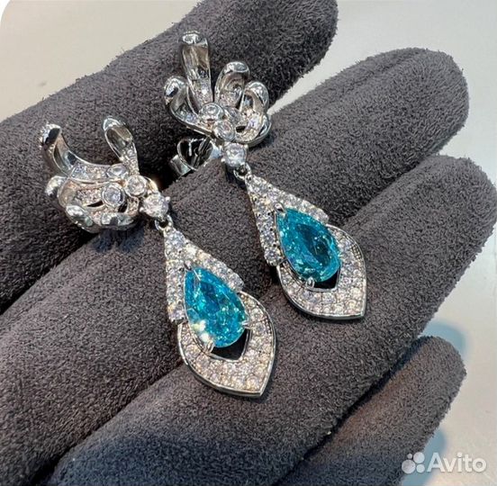 Серьги серебро 925 пробы с турмалин Параиба