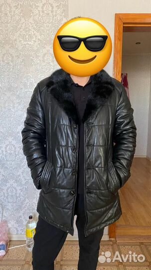 Зимняя кожаная куртка с натуральным мехом мужская