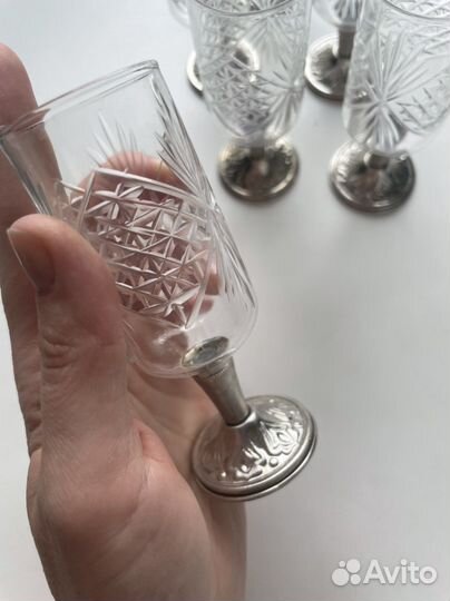 Стопочки хрусталь и металл 6шт