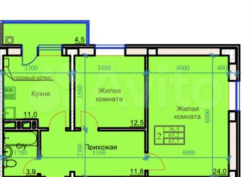 2-к. квартира, 68,2 м², 3/9 эт.
