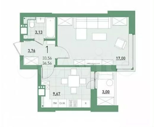 1-к. квартира, 37 м², 19/22 эт.