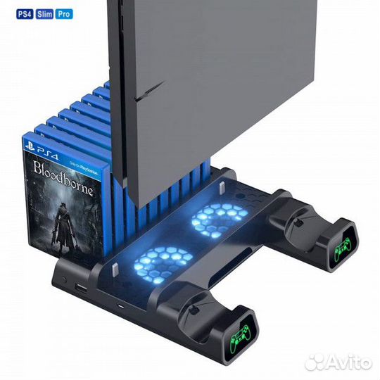 PS4 Slim/Pro/Fat подставка с охлажд.+заряд.станция