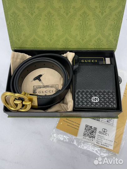 Подарочный набор для мужчин Gucci ремень+бумажник